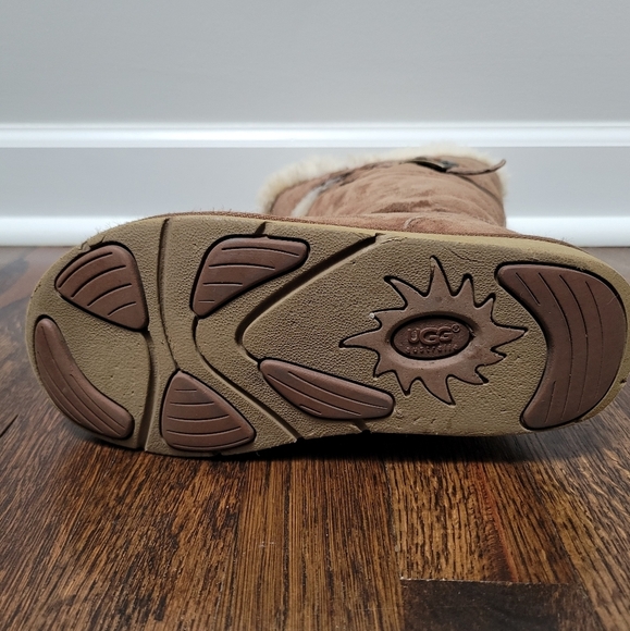 UGG Australia Messenger Pocket Chestnut Suede Shearling Fur Buckle Midcalf Boots - Picture 10 of 10